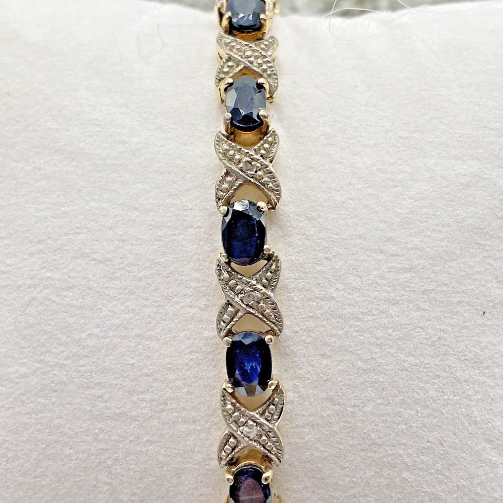 Vtg DBJ Dee Berkley Blue Stone XO Tennis Bracelet 7 1/4" Gold Over 925 Sterling